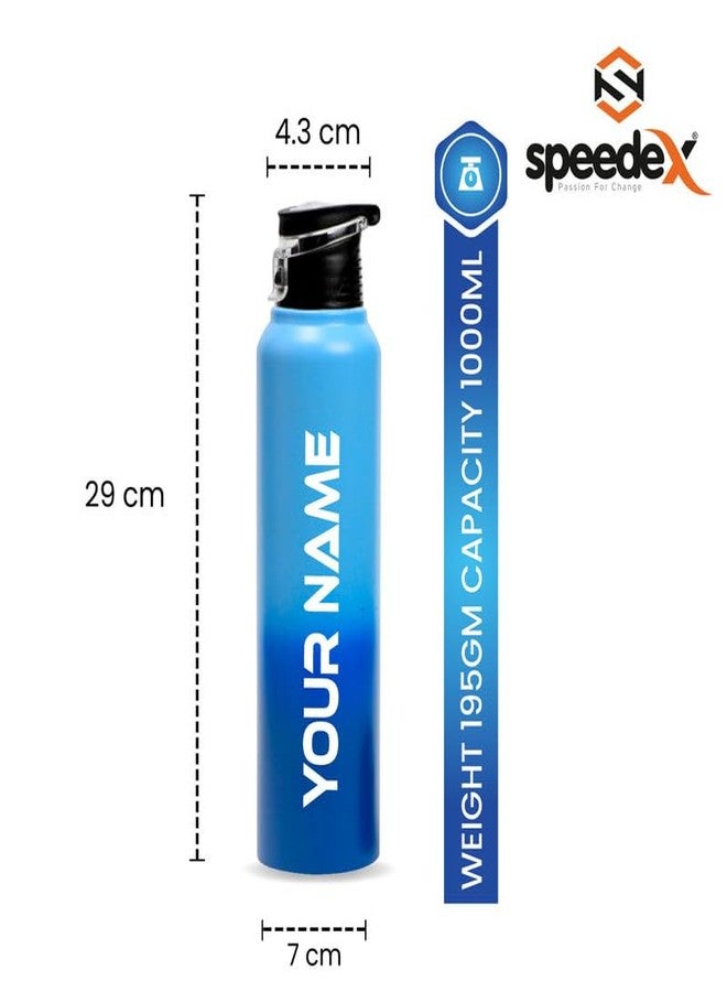 سبيديكس زجاجة مياه سبيدكس من الفولاذ المقاوم للصدأ سعة 1 لتر للأطفال، بنين وبنات، مثالية للنادي الرياضي، والرياضة، والاستخدام في الثلاجة، والمدرسة، والمكتب - 1000 مل، لون أزرق، غطاء قلاب - Image 2